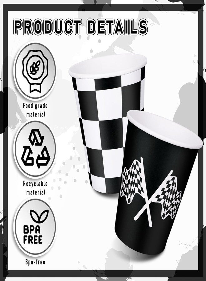 Whaline 50Pcs Checkered Racing Paper Cups 9 oz White Black Checkered Flag Disposable Cups Decorative Party Cups for Racecar Themed Birthday Party - Image 3